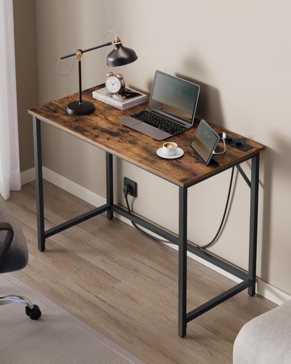 VASAGLE Birou cu iluminare LED, priza incorporata, 2 USB, 50x100x76 cm, maro rustic - imagine 7