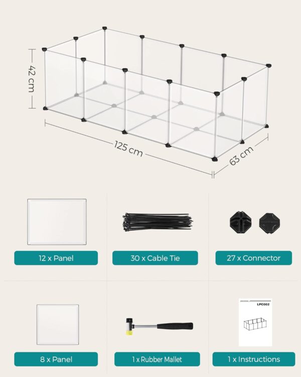 SONGMICS Tarc pentru animale mici rozatoare, din plastic, modulara, 125x63x42 cm, alb - imagine 7