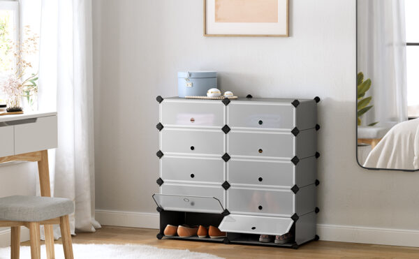 SONGMICS Dulap de depozitare pantofi modular, configurabil cu 10 compartimente, 43x31x173 cm, gri - imagine 8