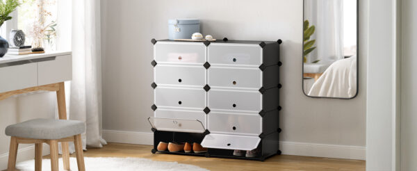 SONGMICS Dulap de depozitare pantofi modular, configurabil cu 10 compartimente, 43x31x173 cm, negru - imagine 7