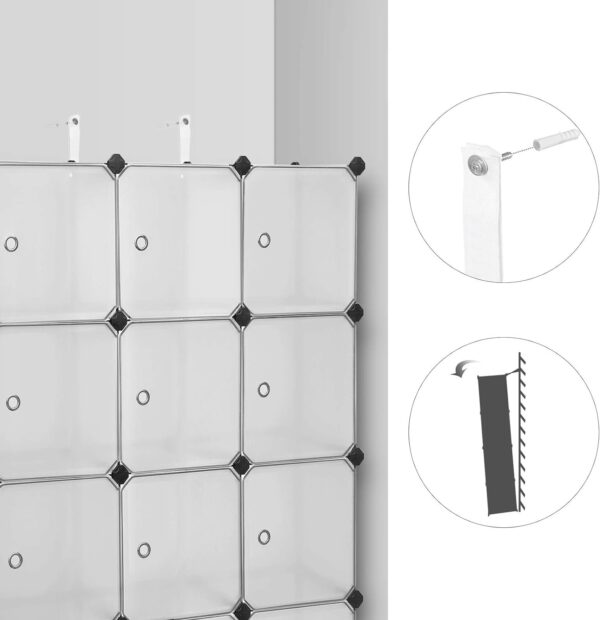 SONGMICS Unitate de depozitare cu 12 cuburi, pentru pantofi sau haine, personalizabil, 31x93x123 cm, alb transparent - imagine 8