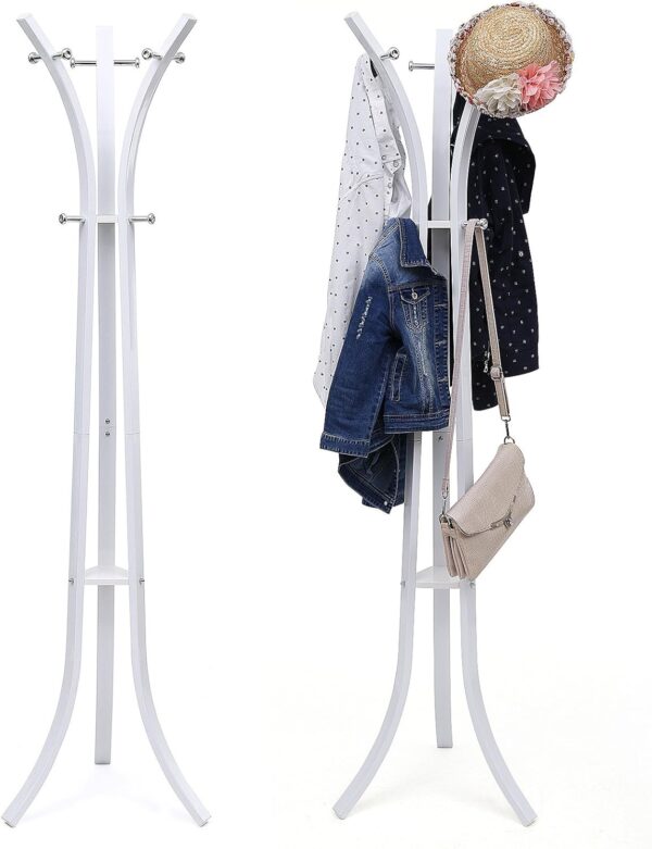SONGMICS Cuier metalic 176x50x50 cm, cu 9 carlige, otel vopsit si plastic ABS, alb - imagine 8