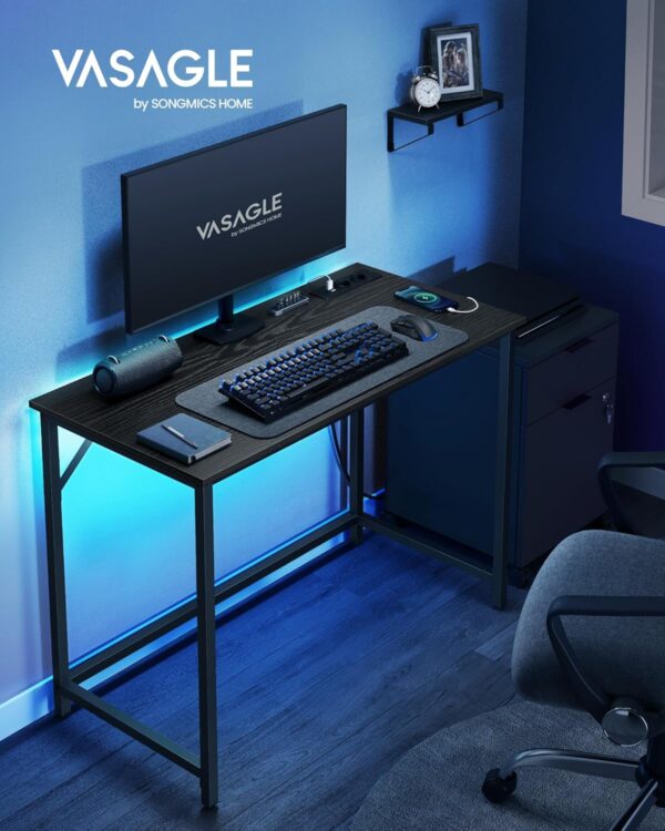 VASAGLE Birou cu iluminare LED, priza incorporata, 2 USB, 50x100x76 cm, negru - imagine 7