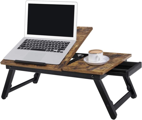 SONGMICS Masa de pat pentru laptop, plabila si reglabila, 55x35x23 cm, maro - imagine 9