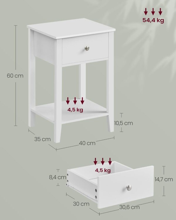 VASAGLE Set de 2 noptiere din bambus, cu sertare, 35x40x60 cm, alb - imagine 7