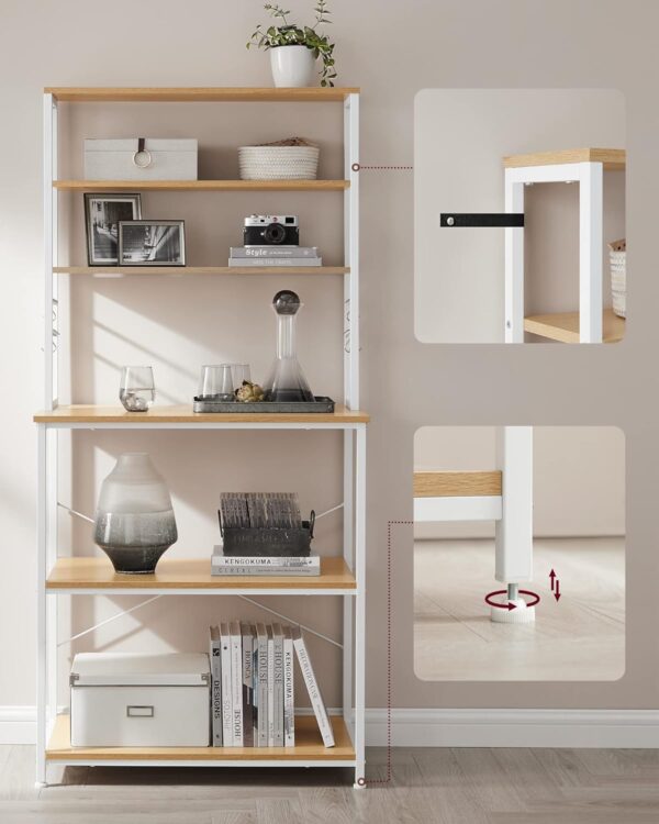 VASAGLE Raft de bucatarie cu spatiu pentru cuptorul cu microunde, 6 rafturi, otel, industrial, 40x80x167cm, maro stejar si alb - imagine 9