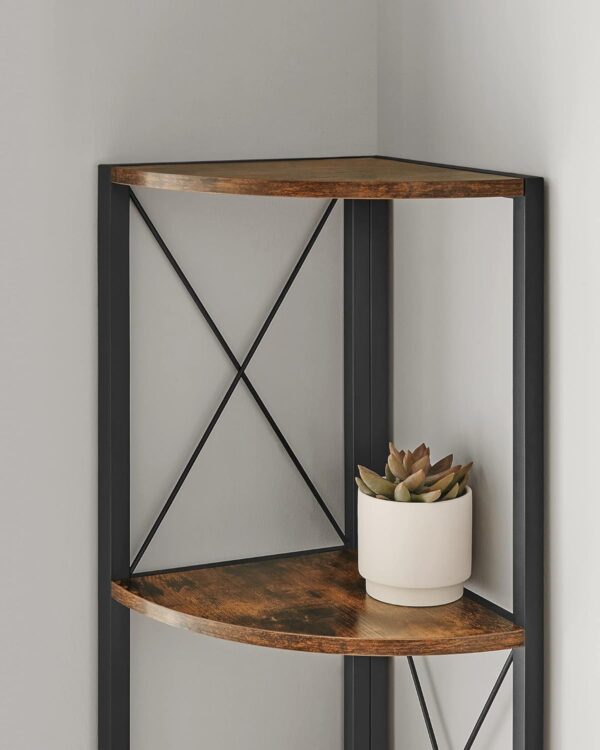 VASAGLE Biblioteca de colt cu 5 etaje, cadru metalic, stil industrial, 30x30x160 cm, maro rustic - imagine 9