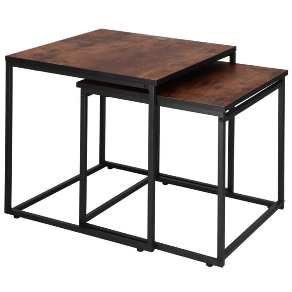 Set 2 mese pentru cafea, cadru otel, stil industrial, 50x50x52 cm si 45x45x47 cm, maro - imagine 9