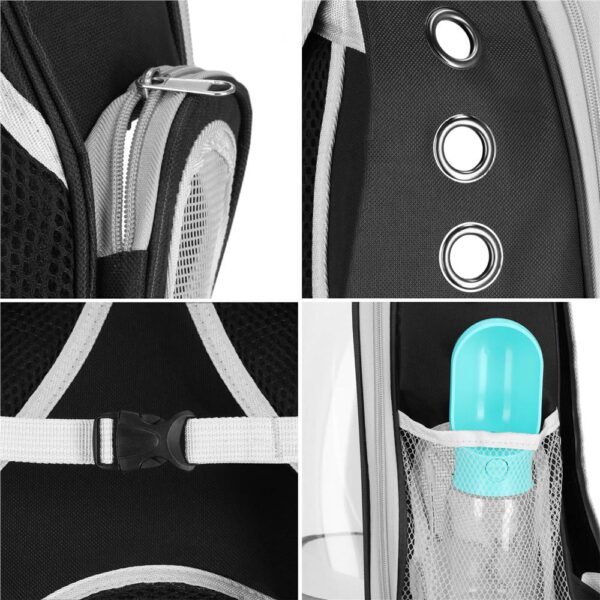 Rucsac transport animale talie mica-medie, maxim 12 kg, hublou panoramic transparent, buzunare laterale, gri - imagine 9