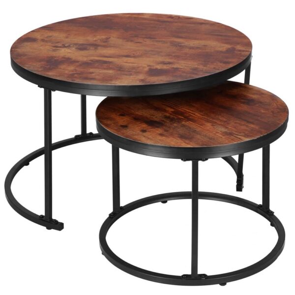 Set 2 mese pentru cafea suprapozabile, cadru otel, 70x70x47 cm si 50x50x40 cm, maro - imagine 10