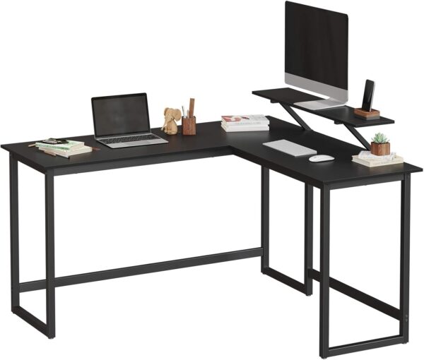 VASAGLE Birou in forma de L cu suport pentru monitor, cadru metalic, 140x130x76cm, negru - imagine 9