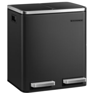SONGMICS Cos de gunoi din inox cu 2 compartimente colectare selectiva, cu galeti interioare, 2x15litri, negru