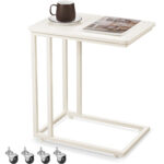 VASAGLE Masuta de cafea, cu cadru de otel si roti, stil industrial, 35x50x60 cm, crem