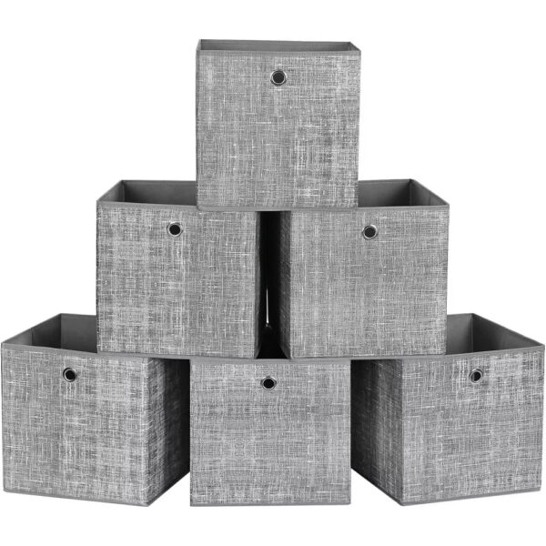 SONGMICS Set 6 cutii de depozitare, pliabile, din material textil, 30x30x30 cm, gri