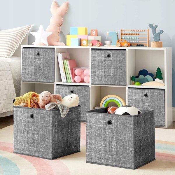 SONGMICS Set 6 cutii de depozitare, pliabile, din material textil, 30x30x30 cm, gri - imagine 2