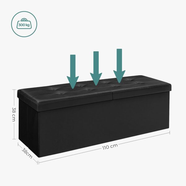 SONGMICS Taburet pliabil cu sezut moale, spatiu de depozitare 120litri, maxim 300kg, 110x38x38cm, negru - imagine 10
