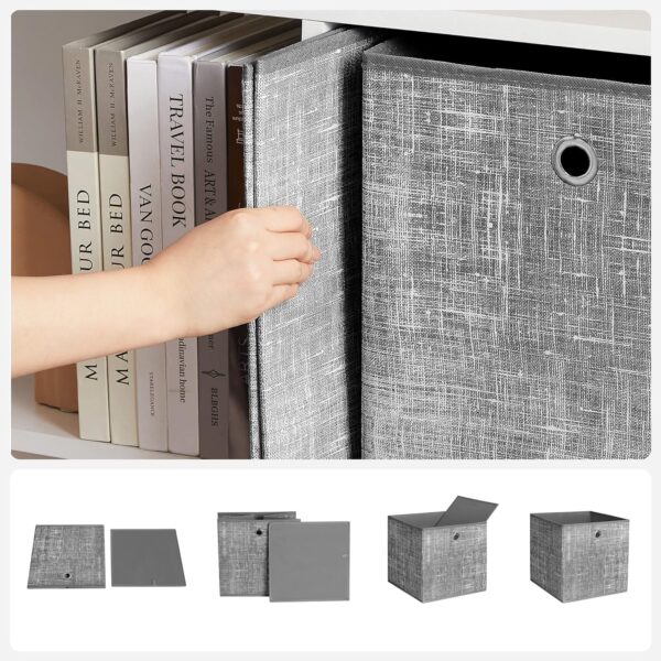 SONGMICS Set 6 cutii de depozitare, pliabile, din material textil, 30x30x30 cm, gri - imagine 10