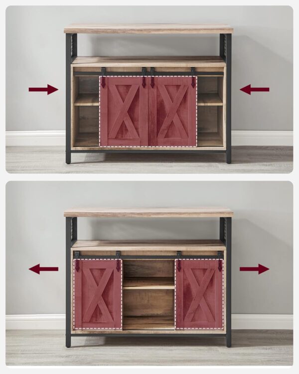 VASAGLE Comoda pentru living sau bucatarie, cu 2 usi glisante, rafturi reglabile, stil rustic, 33x100x80 cm, maro - imagine 8