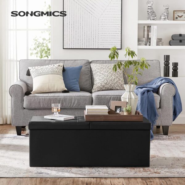SONGMICS Taburet pliabil cu sezut moale, spatiu de depozitare 120litri, maxim 300kg, 110x38x38cm, negru - imagine 2