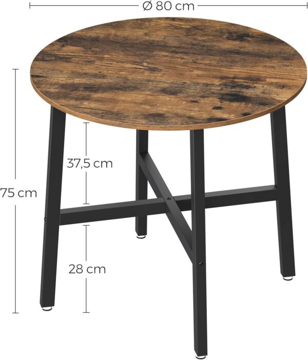 VASAGLE Masa rotunda de bucatarie sau living, stil industrial, 80 x 75 cm (diametru x inaltime), maro rustic - imagine 3