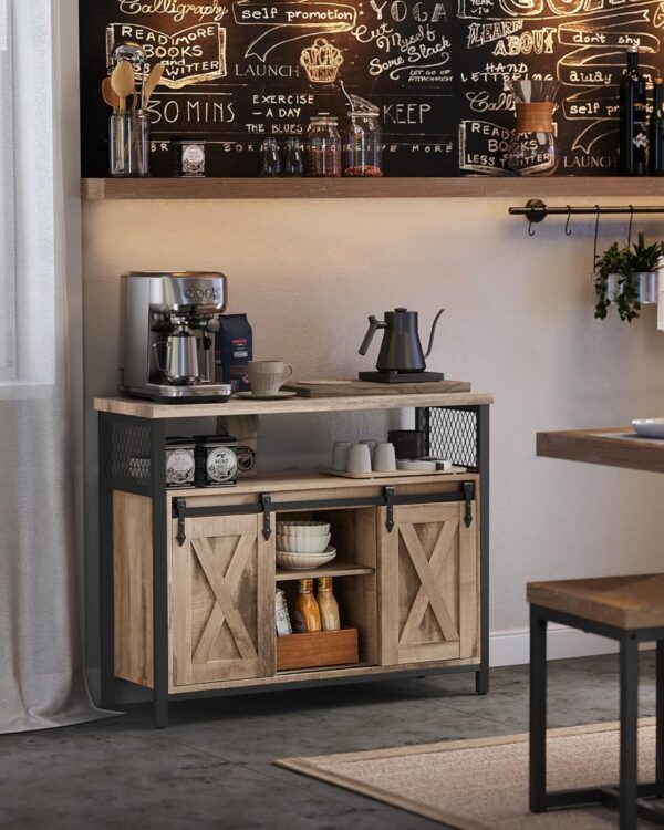 VASAGLE Comoda pentru living sau bucatarie, cu 2 usi glisante, rafturi reglabile, stil rustic, 33x100x80 cm, maro - imagine 3