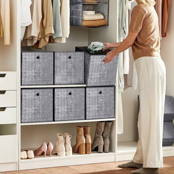 SONGMICS Set 6 cutii de depozitare, pliabile, din material textil, 30x30x30 cm, gri - imagine 4