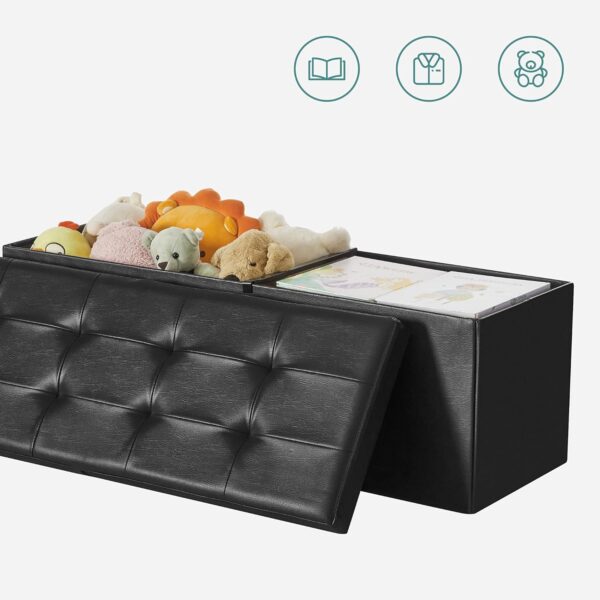 SONGMICS Taburet pliabil cu sezut moale, spatiu de depozitare 120litri, maxim 300kg, 110x38x38cm, negru - imagine 3