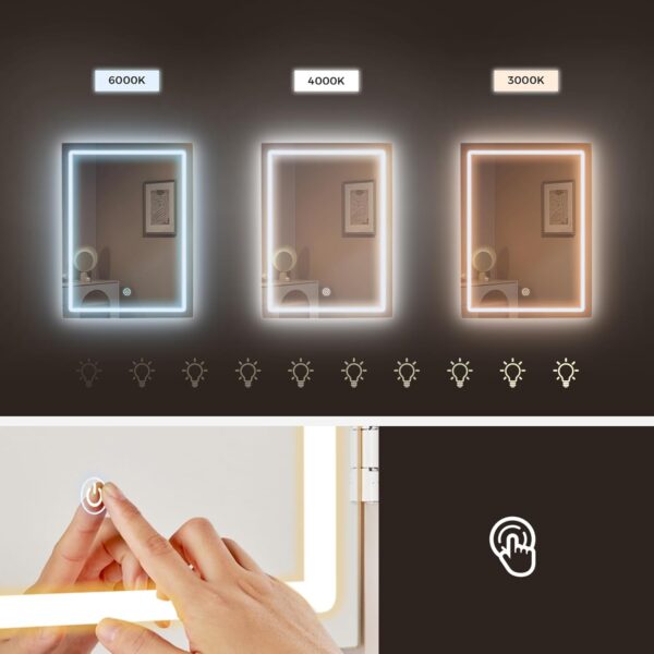 VASAGLE Masa de toaleta cu taburet si oglinda, iluminare LED reglabila, 6 sertare, 98x40x145 cm, alb - imagine 4