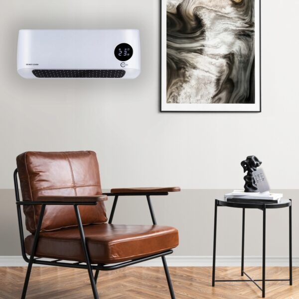 Aeroterma de perete, 2000W, telecomanda, timer, display LED, reglare flux, alb - imagine 3