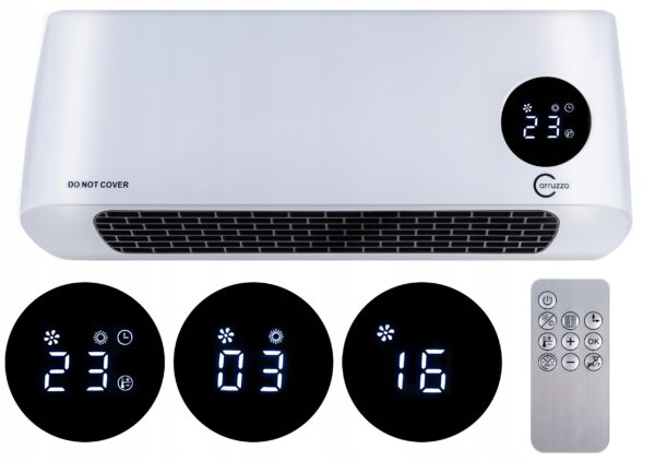 Aeroterma de perete, 2000W, telecomanda, timer, display LED, reglare flux, alb - imagine 4