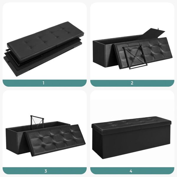 SONGMICS Taburet pliabil cu sezut moale, spatiu de depozitare 120litri, maxim 300kg, 110x38x38cm, negru - imagine 6