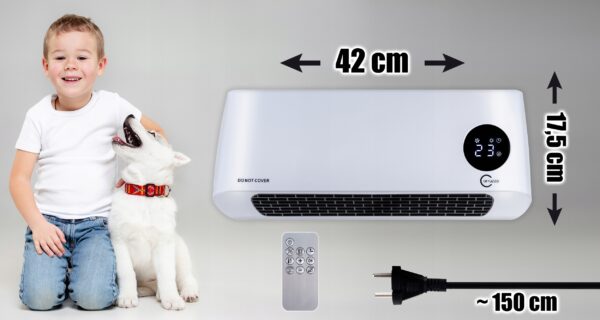 Aeroterma de perete, 2000W, telecomanda, timer, display LED, reglare flux, alb - imagine 5
