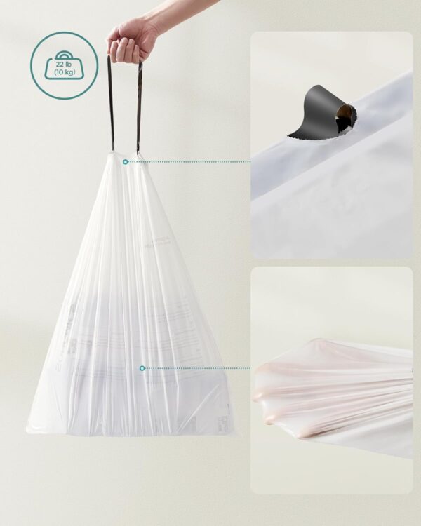 SONGMICS Saci de gunoi pentru cosuri de bucatarie de 30 litri, pre-separate, 90 bucati, alb - imagine 7