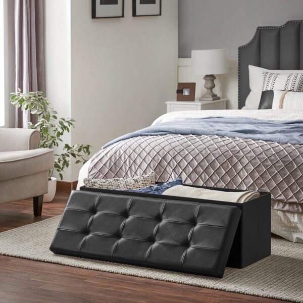 SONGMICS Taburet pliabil cu sezut moale, spatiu de depozitare 120litri, maxim 300kg, 110x38x38cm, negru - imagine 7