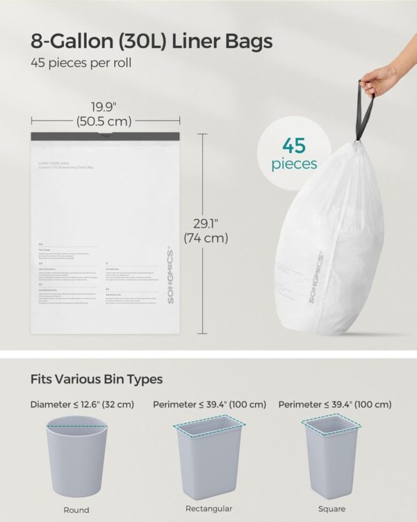 SONGMICS Saci de gunoi pentru cosuri de bucatarie de 30 litri, pre-separate, 90 bucati, alb - imagine 9