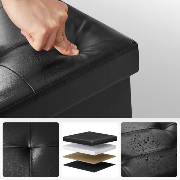 SONGMICS Taburet pliabil cu sezut moale, spatiu de depozitare 120litri, maxim 300kg, 110x38x38cm, negru - imagine 9