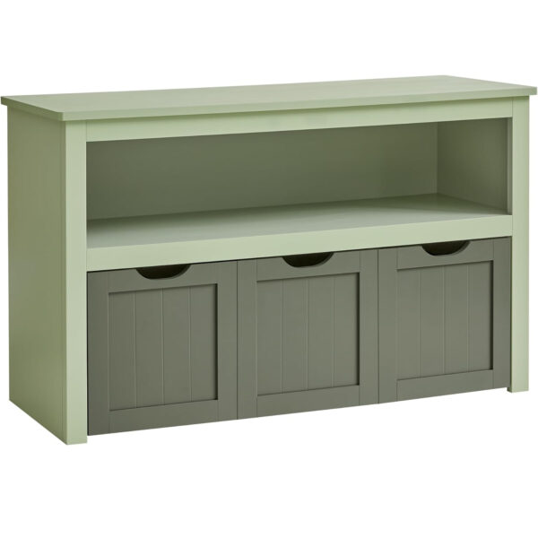 VASAGLE Dulap depozitare jucarii, din MDF, cu 3 compartimente detasabile pe roti,  30x102x60 cm, verde