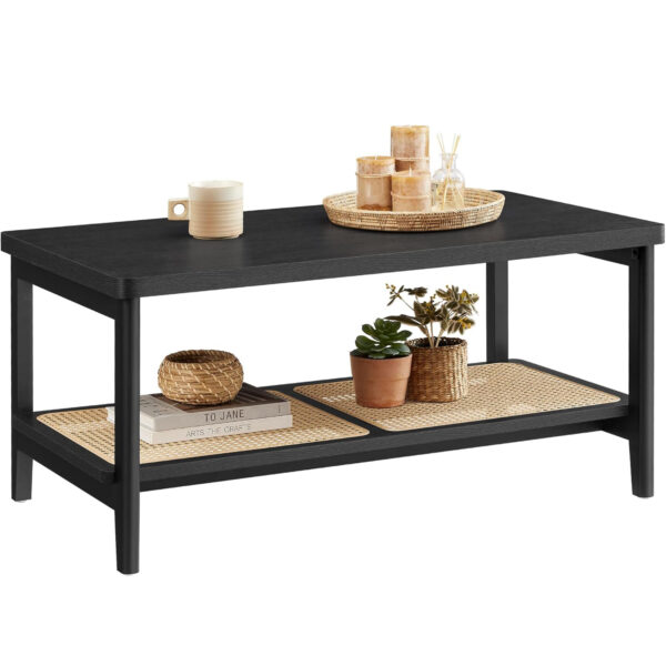 VASAGLE Masuta de cafea, din MDF, cu spatiu de depozitare pe 2 nivele, 55x100x45 cm, negru - imagine 2