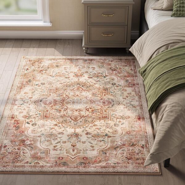 SONGMICS Covor decorativ antiderapant, stil vintage, lavabil la masina, 120×170 cm, bej cappuccino