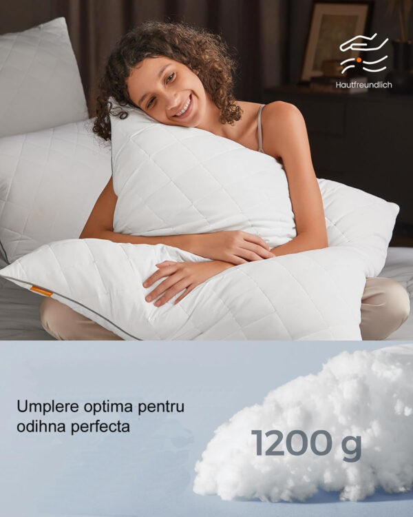 SONGMICS Perna reversibila cu 2 fete pentru iarna sau vara, 80x80 cm, umplutura 1200 g, alb - imagine 3