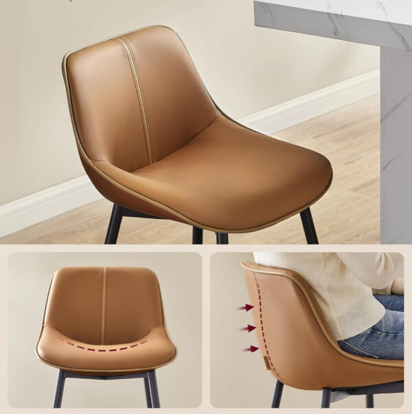VASAGLE Set 2 scaune de bar, spatar ergonomic din piele ecologica, cadru metalic, 50x50x99 cm, maro caramel - imagine 4