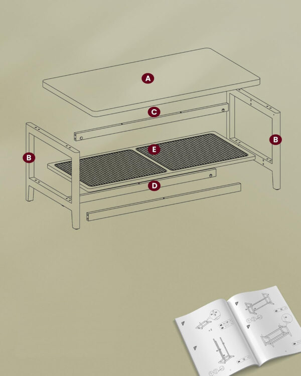 VASAGLE Masuta de cafea, din MDF, cu spatiu de depozitare pe 2 nivele, 55x100x45 cm, negru - imagine 4
