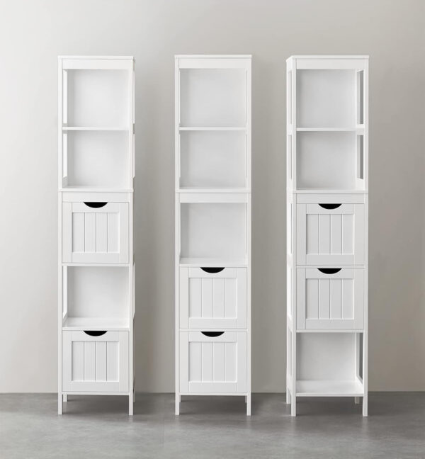 VASAGLE Dulap de baie tip coloana, din MDF, cu 2 sertare si 3 rafturi, 30x30x142 cm, alb - imagine 5