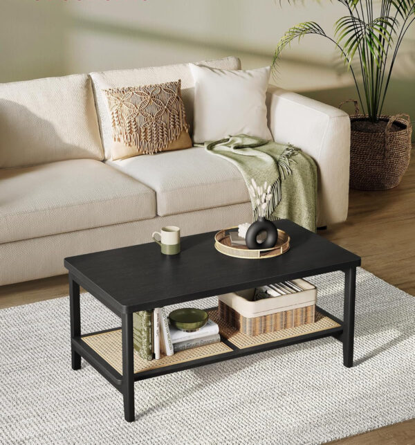 VASAGLE Masuta de cafea, din MDF, cu spatiu de depozitare pe 2 nivele, 55x100x45 cm, negru - imagine 5