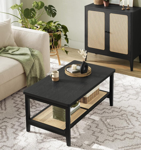 VASAGLE Masuta de cafea, din MDF, cu spatiu de depozitare pe 2 nivele, 55x100x45 cm, negru - imagine 6