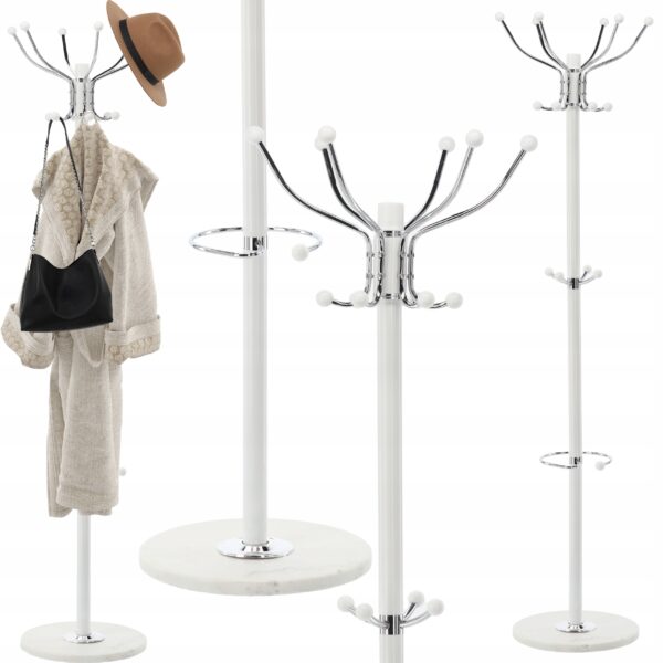 Cuier hol metalic 178 cm, 16 carlige, design minimalist, alb - imagine 2