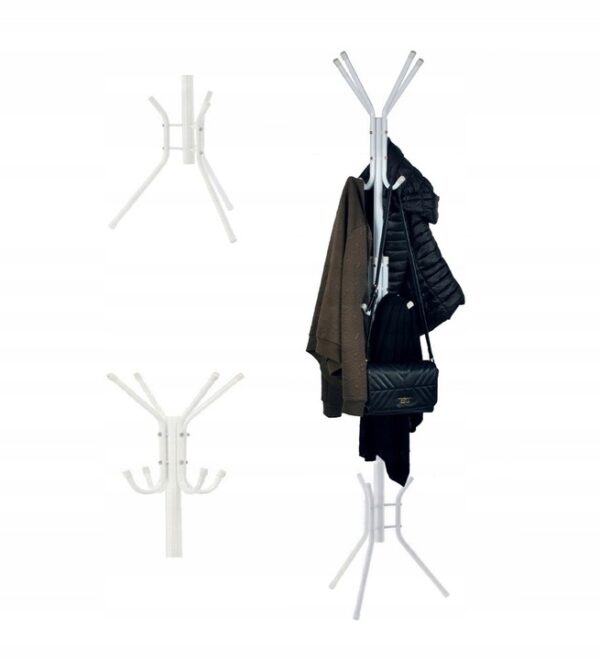 Cuier hol metalic 178 cm, 12 carlige, design minimalist, alb - imagine 5