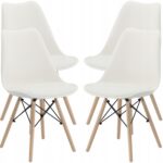 Set 4 scaune de bucatarie, design scandinav modern, sezut cu burete, alb