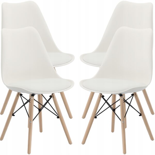 Set 4 scaune de bucatarie, design scandinav modern, sezut cu burete, alb