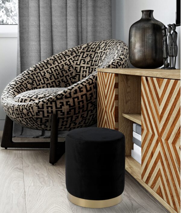 Taburet rotund, tapitat cu stofa, sarcina 100 kg, 35x40 cm, negru - imagine 2